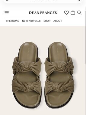 Dear Frances Olive Knot-Top Slide Sandals